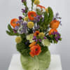 Vibrant spring arrangement nestled in a living vessel. Perfect for any and
