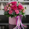 Carnation,hot pink roses, alstroemerias,greenery 