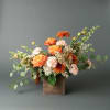 Oranges roses eucalyptus hydrangeas 