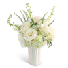 White roses and hydrangeas in a white vase