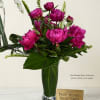 A bold arrangement of rich magenta peonies in full bloom, with layered