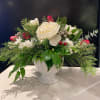 Holiday arrangement in ceramic compote