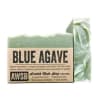 Green 'Blue Agave' bar soap with kraft paper label and a second textured soap bar behind it