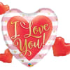 A 37" Mylar balloon shaped like a heart with smaller hearts clustered