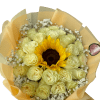 A single radiant sunflower anchors this hand-tied flower arrangement, surrounded by a