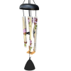 Black metal wind chime with floral-printed tubes and a bell