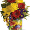 Say "Happy Birthday" with flowers! Festive ribbons decorate the refillable vase of