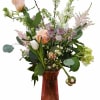 Dutch tulips, hydrangea, veronica, wax flower, astilbe, anemonies, larkspur, roses and pussy