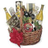 Three bottles of wine and some tasty gourmet cheeses and crackers is