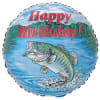 Round birthday balloon with a jumping fish and lake scene