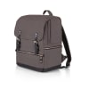 Brown backpack with front buckles and zipper pockets