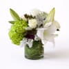 A fresh, elegant arrangement that blends crisp whites with vibrant green tones