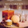 Self-care gift kit with a candle, lotion, and bath items
