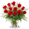Bouquet of red roses in a clear glass vase