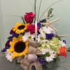 Bouquet with sunflowers, roses, daisies, and a starfish accent