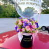 BEAUTIFUL ROUN BOX BLACK OR WHITE, CUSTOM CLEAR BALLOONS,  COLOR FLOWERS