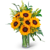 Sunflower bouquet in a clear glass vase