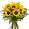 Bouquet of sunflowers with yellow filler and greenery