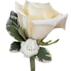 A single white rose boutonniere that reads crisp and classic-the perfect finishing