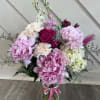 Stunning elegant bouquet featuring an exquisite mix of pink peonies, white hydrangeas