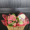 basket with blooming plant, goatsmilk soap &amp; loofah. upgrade body spray