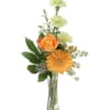 This floral arrangement is a vertical, bud-style bouquet featuring a vibrant mix