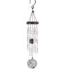 Hanging metal wind chime with clear tubes and a round angel medallion