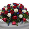 A bold red, white and blue centerpiece designed to make someone feel