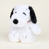 Plush Snoopy stuffed animal with black ears on a plain background