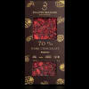 Box of dark chocolate raspberry bar with visible fruit pieces