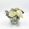 Creamy Playa Blanca roses with dusty miller and Queen Anne's lace in