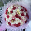 75 roses in white, light pink and hot pink with a tiara