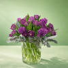 An exquisite composition of premium purple tulips and imported hyacinths, elegantly accented