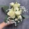 Creamy white roses, spray roses  with baby's breath and eucalyptus; a