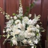 Recipe: All-white premium flowers including Delphinium, Hydrangae, Stock, Lisianthus, Roses, Dendrobium Orchids