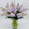 Pale lavender  stock form a tall, airy bouquet that feels like