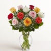 This cheerful rose bouquet showcases a variety of colors. 