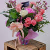 Soft pink and white roses take center stage in this "I love
