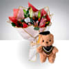 Celebrate a special milestone with our Blush Lily Graduation Bouquet with Teddy
