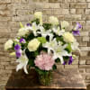 Fresh Arrangement With Roses, Hydrangea, Lilies and Lisianthus.
Great For Any Occasion.
(some flowers