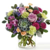 Ground yourself in the soothing hues of green and purple with roses