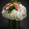 Sweet Arrangement with roses, hydrangeas and orchid.