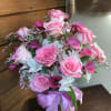 Modern floral ~ pink roses &amp; calla lilies accented with white alstroemeria