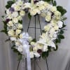 open heart arrangement, beautifully crafted with flowers in your chosen colors, symbolizing