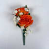 Two vivid orange rose blooms make this boutonniere a bright, celebratory accent