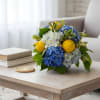 This Amalfi and Tuscan inspired arrangement in bold blues with some vibrant