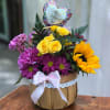 small Mini Basket with colorful blooming flowers 