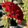 Large bouquet of red roses with long stems