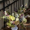 Stunning flower vase full of Delphinium, Anthuriums, and other mixed flowers