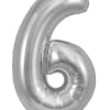 Silver foil balloon shaped like the number 6